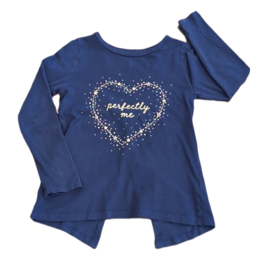 Carters Long Sleeve Split Back Top Glitter Gold Navy Graphic Tshirt Girls Size 7